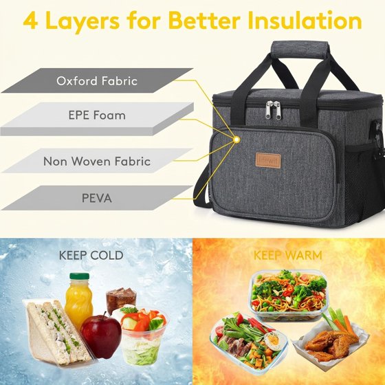 Norcho Large Insulated Lunch Bag Soft Cooler Tote for Adults, Dark Gray 24-Can 16L