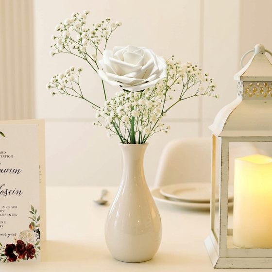 Norcho 50 Pcs Ivory Foam Roses Artificial Flowers Stems, Real Looking Fake for DIY Wedding Bouquets Centerpieces Valentine Decor