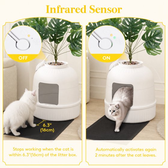 Norcho White Cat Litter Box Enclosure Hidden Litter Tray with Odor Control Carbon Filter, Decorative Furniture Style Cat House with Faux Plant and Scoop for Living Room Bedroom Corner