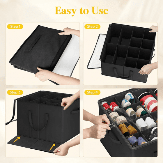 Norcho Closet Shoe Storage, 3 Large Fabric Boxes with Clear Covers, Foldable, Fits 36-48 Pairs (12-16 Each) Boots/Heels/Sneakers, Black
