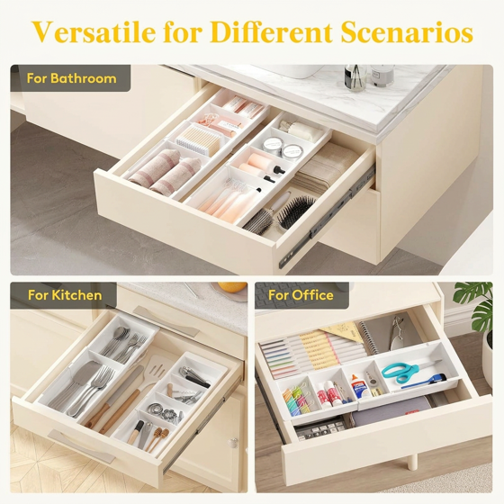 Norcho Sliding Makeup Drawer Organizer Fits 13-20" Deep, Extendable Hanging Divider 1.8" High Tray White, 1 Pc