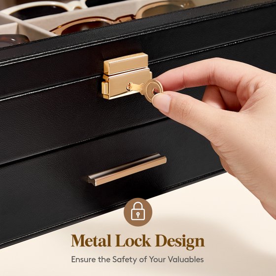 2-Layer Jewelry Box with 6 Slot Sunglasses Organizer, Storage for Bracelet Necklace Rings, Eyeglasses Display Case, Mother’s Day Gift Idea