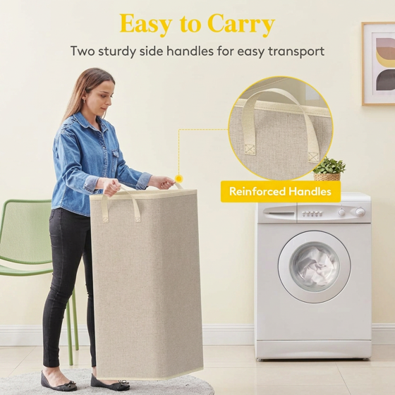 Norcho 100L Tall Collapsible Laundry Hamper with Handles, Foldable Portable Clothes Basket for Dorm Bathroom, Beige