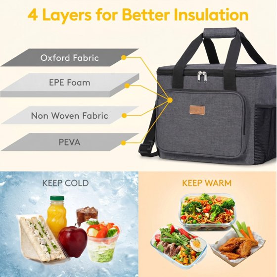 Norcho Large Insulated Lunch Bag Soft Cooler Tote for Adults, Dark Gray 40-Can 24L