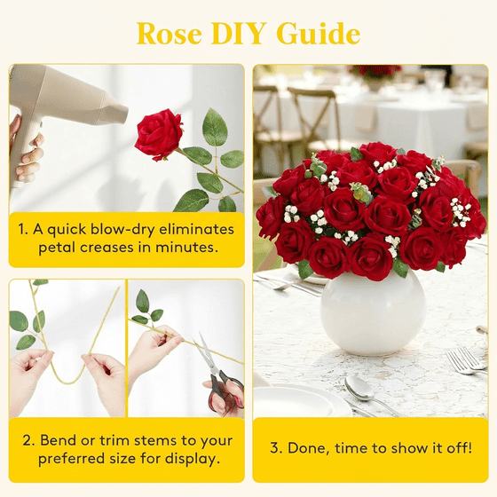 Norcho 100 Pcs Red Artificial Roses Bulk, Fake Long Stem Silk Flowers for DIY Wedding Bouquets Centerpieces Valentine Decor