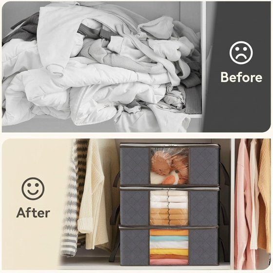 Norcho 6 Pack Clothes Storage Bag Foldable Bin with Reinforced Handle, Clear Window, Sturdy Fabric for Clothing Bedding, Gray
