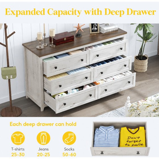 Norcho Farmhouse 6-Drawer Dresser for Bedroom, Tall Wooden Chest of Drawers Organizer for Bedroom, Living Room, Hallway, Entryway