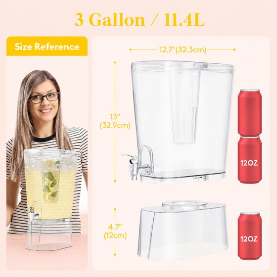 Norcho 3.1 Gallon Drink Dispenser for Parties with Stand and Ice Core, Clear Plastic Beverage Dispenser with Spigot for Juice, Tea, Soda, BPA-Free Lemonade Water Pitcher for Fridge and Events