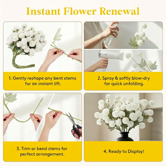 Norcho 5 Pcs White Artificial Silk Mums Ball Flowers Long Stems, Fake Chrysanthemums Pom Pom for Vase Home Wedding Decor