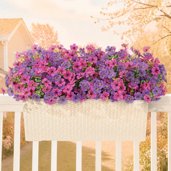 Norcho Outdoor Artificial Flowers, 24 Bundles Plastic Fake Daisy, Faux Plants for Spring/Summer Porch, Window Box, Vase, Fuchsia & Purple Mix