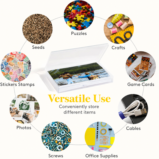 Norcho 4x6 Photo Storage Box, 18 Inner Photo Cases with Lids, Clear Plastic Photo Organizer with Label Stickers for Photos, Seeds, Stickers, Cards, Pictures, Stamps & Office Supplies