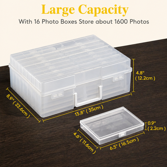 Norcho 4x6 Photo Storage Box, 16 Inner Photo Cases with Lids, Clear Plastic Photo Organizer with Label Stickers for Photos, Seeds, Stickers, Cards, Pictures, Stamps & Office Supplies