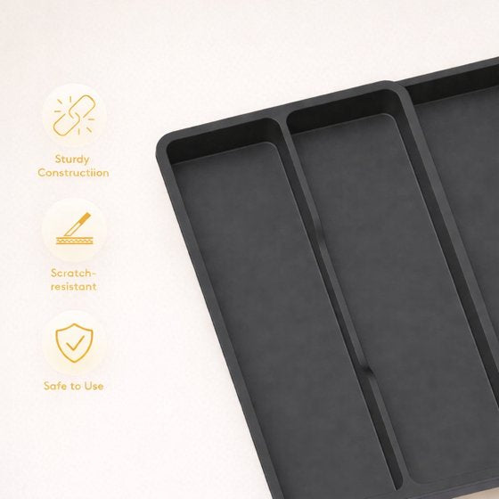 Norcho Utensil Organizer for Kitchen Drawer, Expandable Cooking Silverware Tray, Adjustable Plastic Cutlery and Flatware Holder, Spatula and Tool Storage Divider, 14.4 × 15.8 Inches, Black