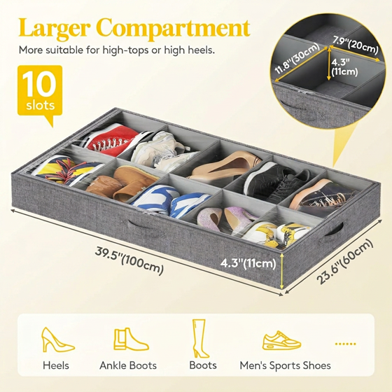 Norcho Under Bed Shoe Organizer Holds 10 Pairs, 4.3" Tall Sturdy Foldable Sneaker Storage Boxes for Boots Heels, 2 Pack