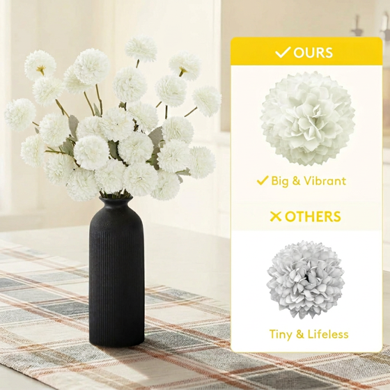 Norcho 10 Pcs White Artificial Silk Mums Ball Flowers Long Stems, Fake Chrysanthemums Pom Pom for Vase Home Wedding Decor
