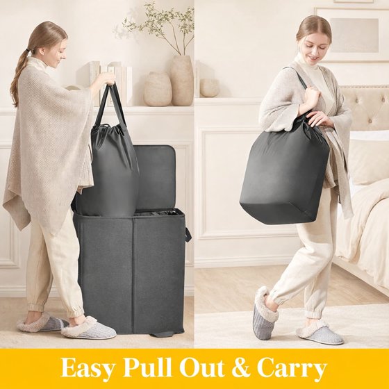 Norcho Double Laundry Hamper with Lid and Removable Bags, Large Collapsible 2-Divider Laundry Basket with Handles, 155L, Black