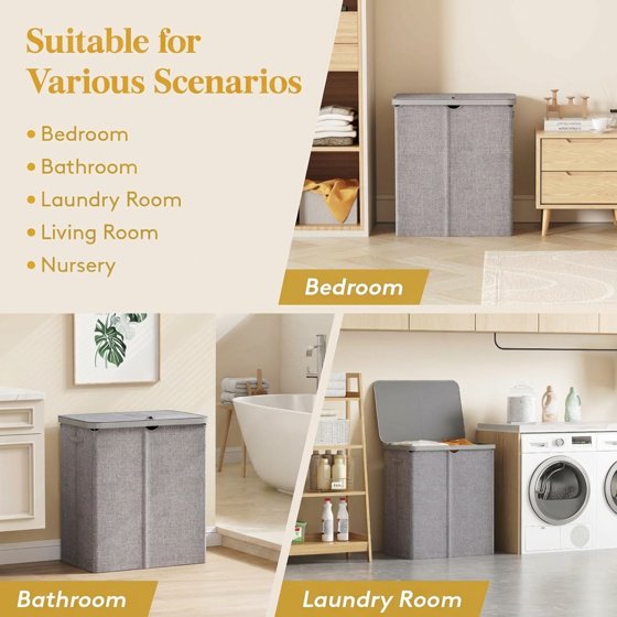 Norcho 85L Large Laundry Hamper with Lid, Foldable Tall Clothes Basket with Handles and Removable Bag for Bedroom, Bathroom, Dorm, Light Gray