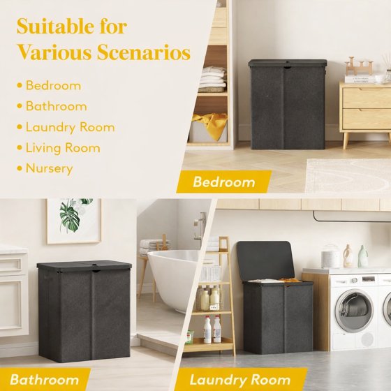 Norcho 85L Large Laundry Hamper with Lid, Foldable Tall Clothes Basket with Handles and Removable Bag for Bedroom, Bathroom, Dorm, Dark Gray