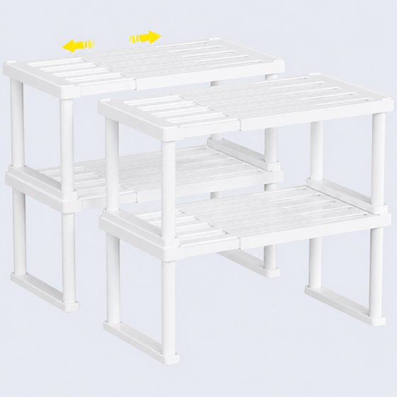 Norcho Cabinet Shelf Organiser, Expandable Countertop Kitchen Shelves, Plastic Shelf Riser for Pantry Kitchen Storage and Spice Rack, Set of 4, 16 x 8 x 7 inch (40 x 21 x 18 cm)
