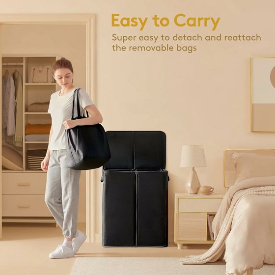 Norcho 160L Double Laundry Hamper with Lid, Divided Laundry Basket with Removable Bags and Handles, Large Separated Clothes Basket, Black
