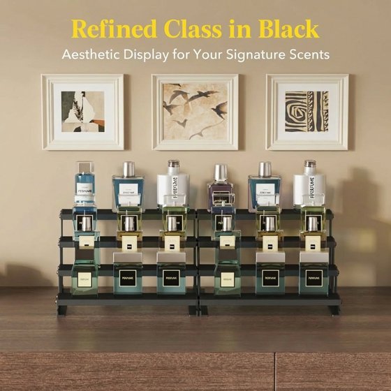 2-Pack Wooden Cologne Stand, 10" Perfume Shelf and Organizer, Anti-Slip Cologne Shelf, Fragrance Organizer, Black