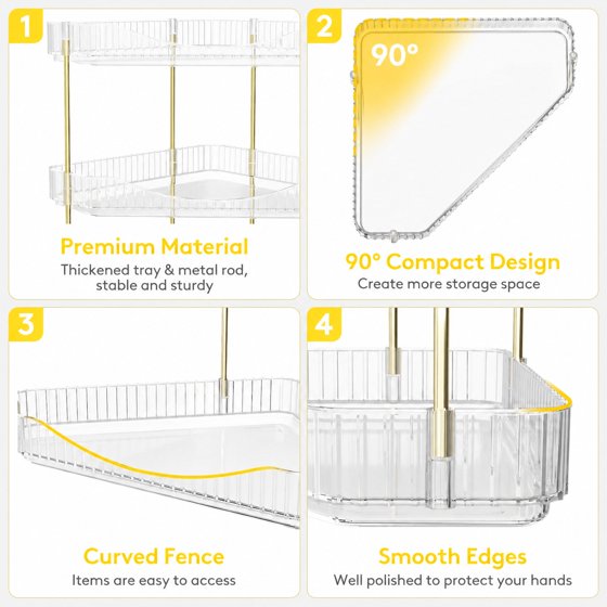 Norcho 2-Tier Corner Bathroom Counter Organizer, Plastic Makeup & Skincare Storage Shelf, Large Countertop Cosmetic & Perfume Organizer for Bathroom, Bedroom, Kitchen & Vanity, Clear