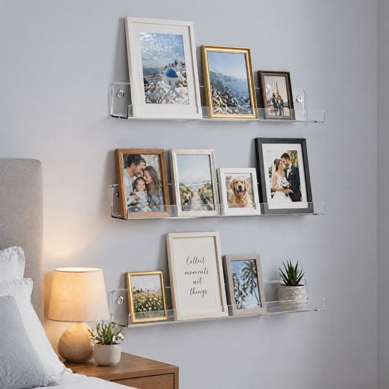 Norcho 12" Floating Shelves for Living Room, 4-Pack Narrow Wall Shelves, Wall Decor