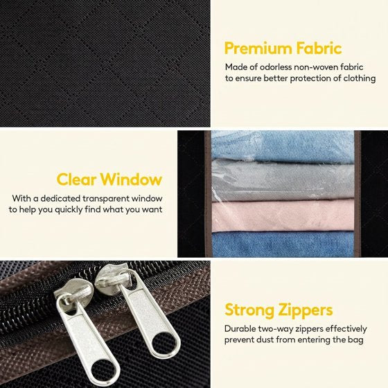 Norcho 6 Pack Clothes Storage Bag Foldable Bin with Reinforced Handle, Clear Window, Sturdy Fabric for Clothing Bedding, Black
