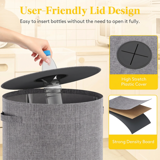 Norcho 26 Gal/100L Round Recycling Bin with Lid, Reusable Inner Bag for Can Bottle Paper Plastic Glass Stickers, Black