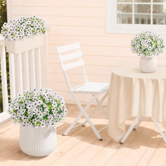 Norcho Outdoor Artificial Flowers, 24 Bundles Plastic Fake Daisy, Faux Plants for Spring/Summer Porch, Window Box, Vase, White