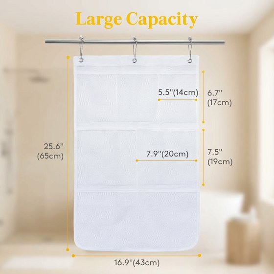 Norcho Mesh Shower Caddy, 7-Pocket Hanging Shower Organizer with Quick-Dry Mesh, Portable Bathroom Storage for Soap, Shampoo, and Toiletries, White, 1-Pack