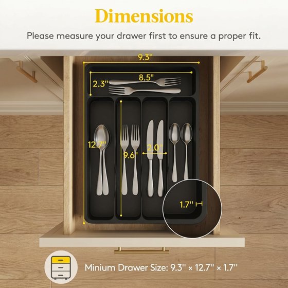 Norcho Silverware Organizer with Lid, Covered Utensil Tray for Kitchen Drawer and Countertop, Plastic Cutlery and Flatware Holder, Black