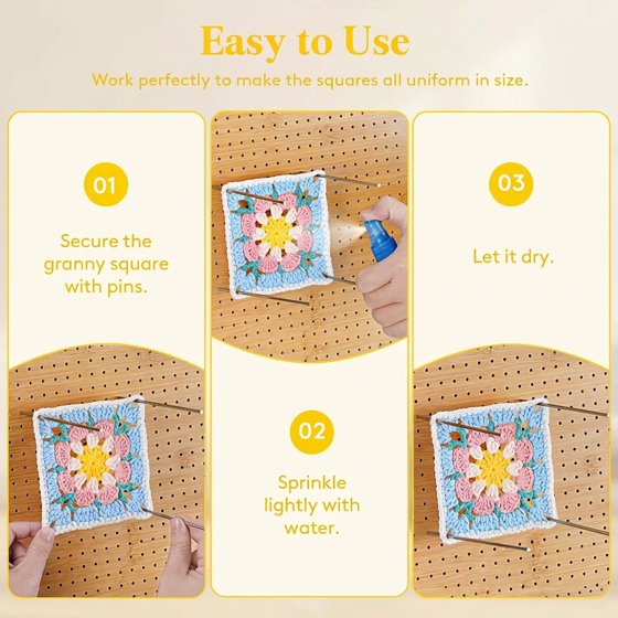Norcho 5.9" Bamboo Crochet Blocking Board with 10 Pegs, Granny Square Mats for Knitting and Crocheting Projects (5.0) | 1 rating