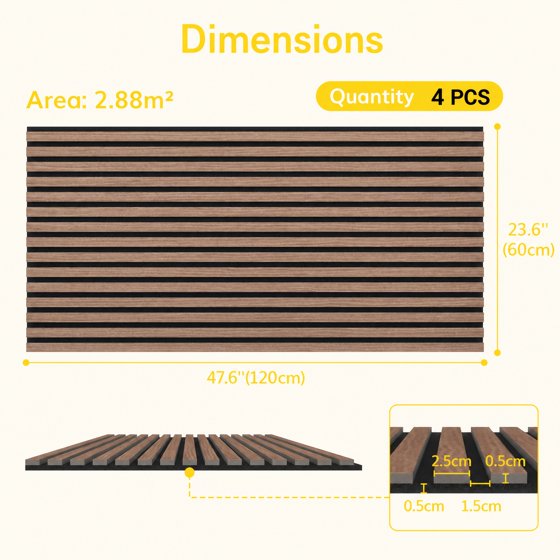 4-Piece Wood Wall Panels for Interior Wall Decor, 47.2" x 23.6" Soundproof Acoustic Wall Panels, Brown