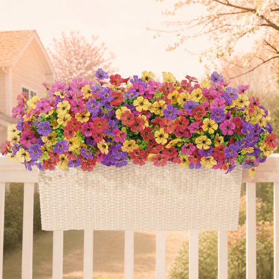 Norcho Outdoor Artificial Flowers, 24 Bundles Plastic Fake Daisy, Faux Plants for Spring/Summer Porch, Window Box, Vase, 4 Color Mix