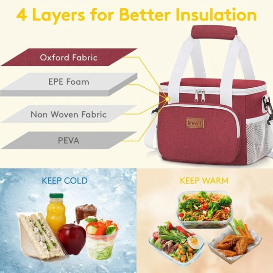 Norcho Insulated Lunch Bag Soft Cooler Tote for Adults, White Red 12-Can 9L