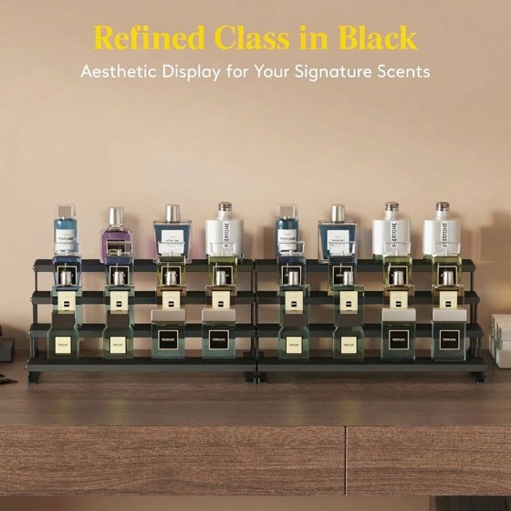 Wooden Cologne Stand, 14" Perfume Shelf and Organizer, Anti-Slip Cologne Shelf, Fragrance Organizer, Black