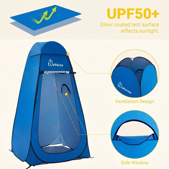 Norcho 47x83" Pop Up Shower Tent with Floor, Portable Changing Privacy Toilet Shelter with Ventilation, Blue