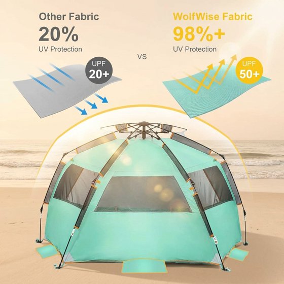Norcho 85x45x49" Instant Beach Tent with Zip Extendable Porch, Pop Up Sun Shade for 3-4 Person, Mint Green