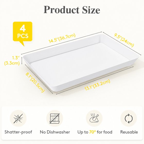 Norcho Serving Tray Set, 15" x 10" White Serving Platters for Party Supplies, 4 Pack Reusable Food Trays for Veggies, Snacks, Fruit, Cookies, Desserts, Kitchen & Pantry Organization