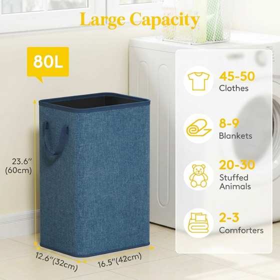 Norcho 80L Tall Collapsible Laundry Hamper with Handles, Foldable Portable Clothes Basket for Dorm Bathroom, Dark Blue