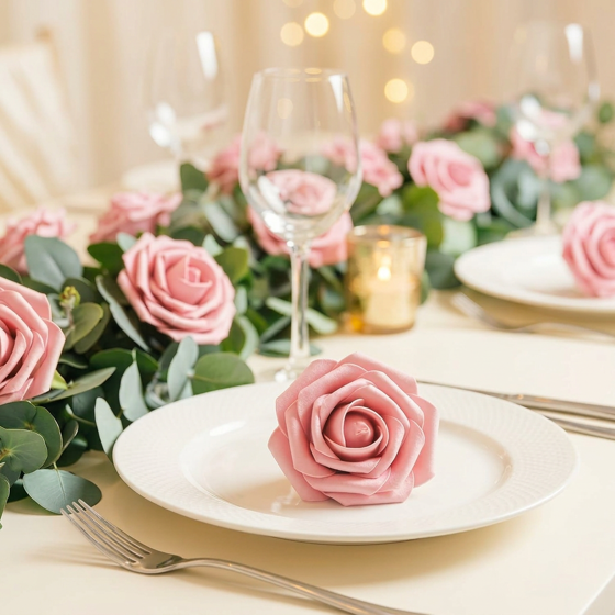 Norcho 25 Pcs Blush Foam Roses Artificial Flowers Stems, Real Looking Fake for DIY Wedding Bouquets Centerpieces Valentine Decor