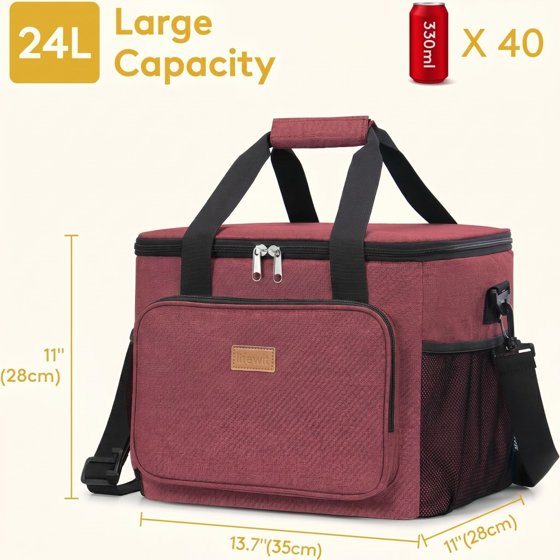 Norcho Large Insulated Lunch Bag Soft Cooler Tote for Adults, Burgundy 40-Can 24L