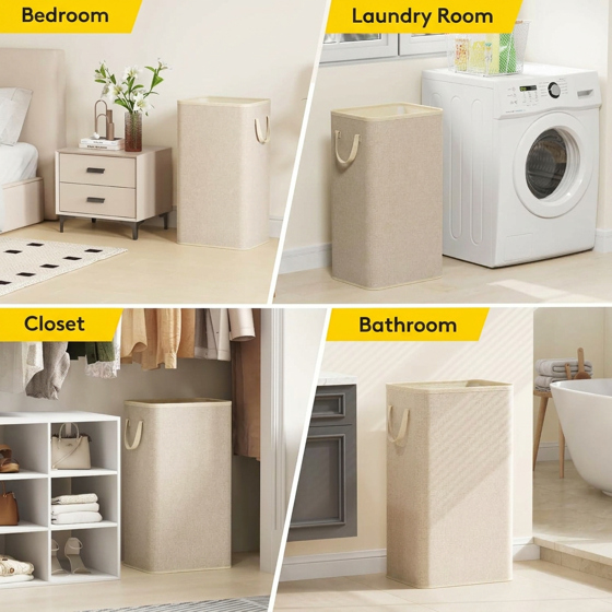 Norcho 100L Tall Collapsible Laundry Hamper with Handles, Foldable Portable Clothes Basket for Dorm Bathroom, Beige