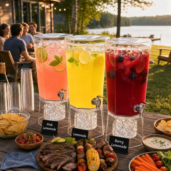Norcho 1.7 Gallon Drink Dispenser with Stand, 6L Clear Beverage Dispenser with Spigot for Parties, Plastic Juice Container for Tea, Soda, Lemonade, Water & Mimosa Bar
