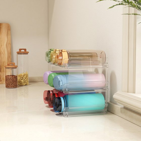 Norcho 3 Tier Stackable Water Bottle Organizer, Cabinet Plastic Holder Fits 9 Bottles 3.8" Dia, Pantry Countertop Cupboard