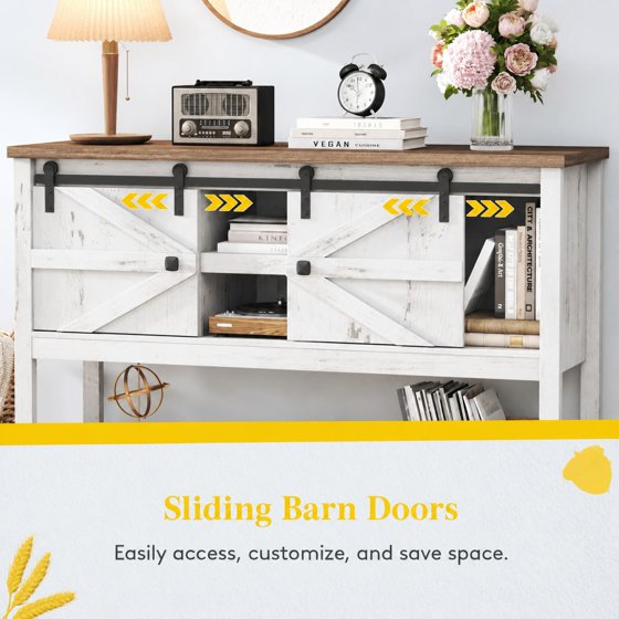 Norcho Farmhouse Entryway Console Table with Sliding Barn Doors, Adjustable Shelf and Bottom Open Storage, Hallway Table for Entrance, Living Room, Foyer