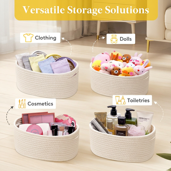 Norcho Woven Baskets, Cotton Rope Cube Storage Bins, Small Shelf Baskets, Round Caddy for Closet/Living/Bedroom/Playroom, White, 6 Pack