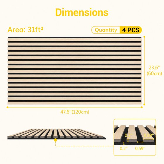 4-Piece Wood Wall Panels for Interior Wall Decor, 47.2" x 23.6" Soundproof Acoustic Wall Panels, Walnut