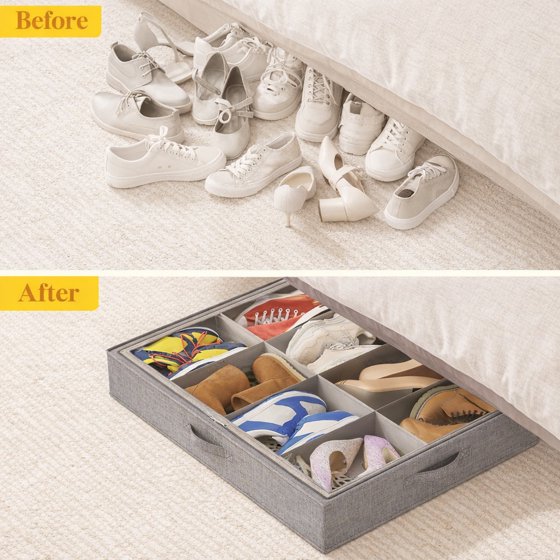 Norcho Under Bed Shoe Organizer Holds 8 Pairs, 4.3" Tall Sturdy Foldable Sneaker Storage Boxes for Boots Heels, 2 Pack